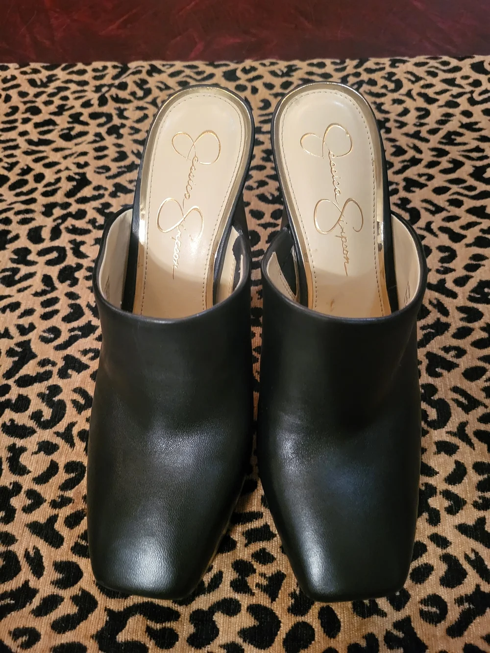 Jessica Simpson Black Leather Slip-On Mule Heels - Picture 1 of 5